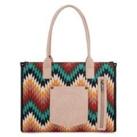 Wrangler Southwestern Pattern Dual Sided Print Concealed Carry Wide Tote - Picture 9 of 14